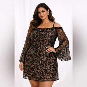 Adrianna Papell Black and Metallic Thread Mini Dress